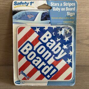 Safety 1st Baby On Board Sign USA Flag Suction Cup Vtg Unopened Stars Stripes